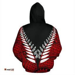 New Zealand Aotearoa Silver Fern Zip Up Hoodie Red Vline Version