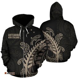 New Zealand Zip Up Hoodie Silver Fern Tattoo 01