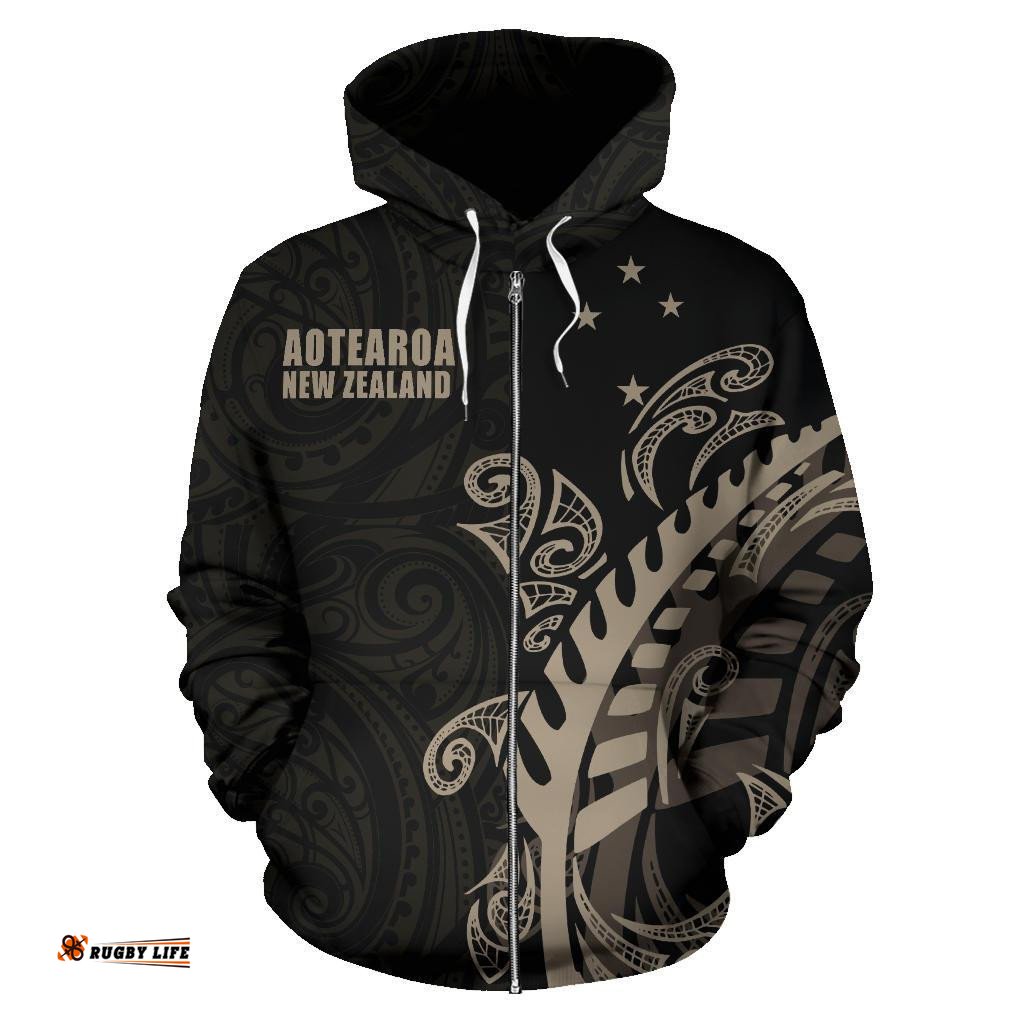 New Zealand Zip Up Hoodie Silver Fern Tattoo 01