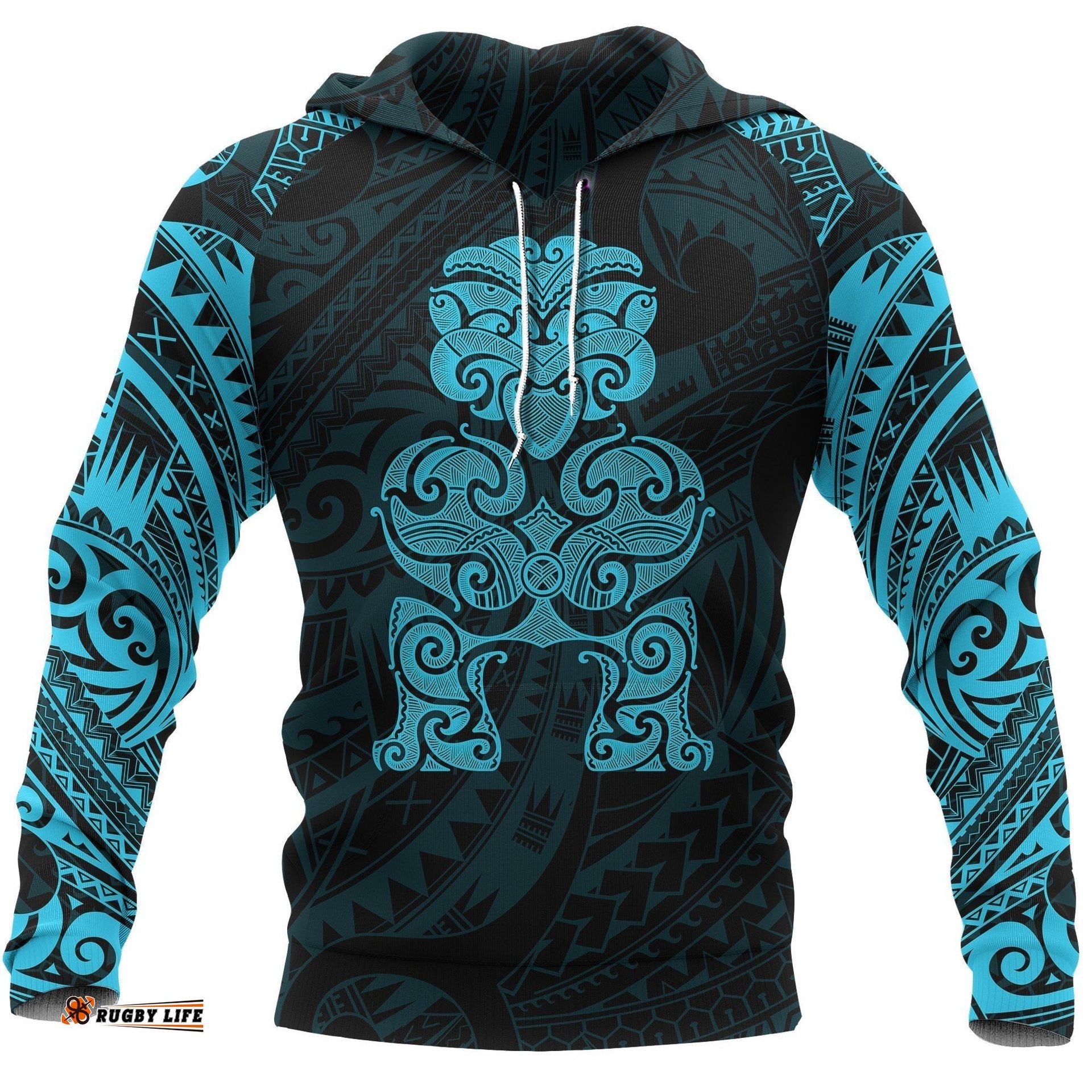 Tiki Maori Tattoo All Over Hoodie Blue
