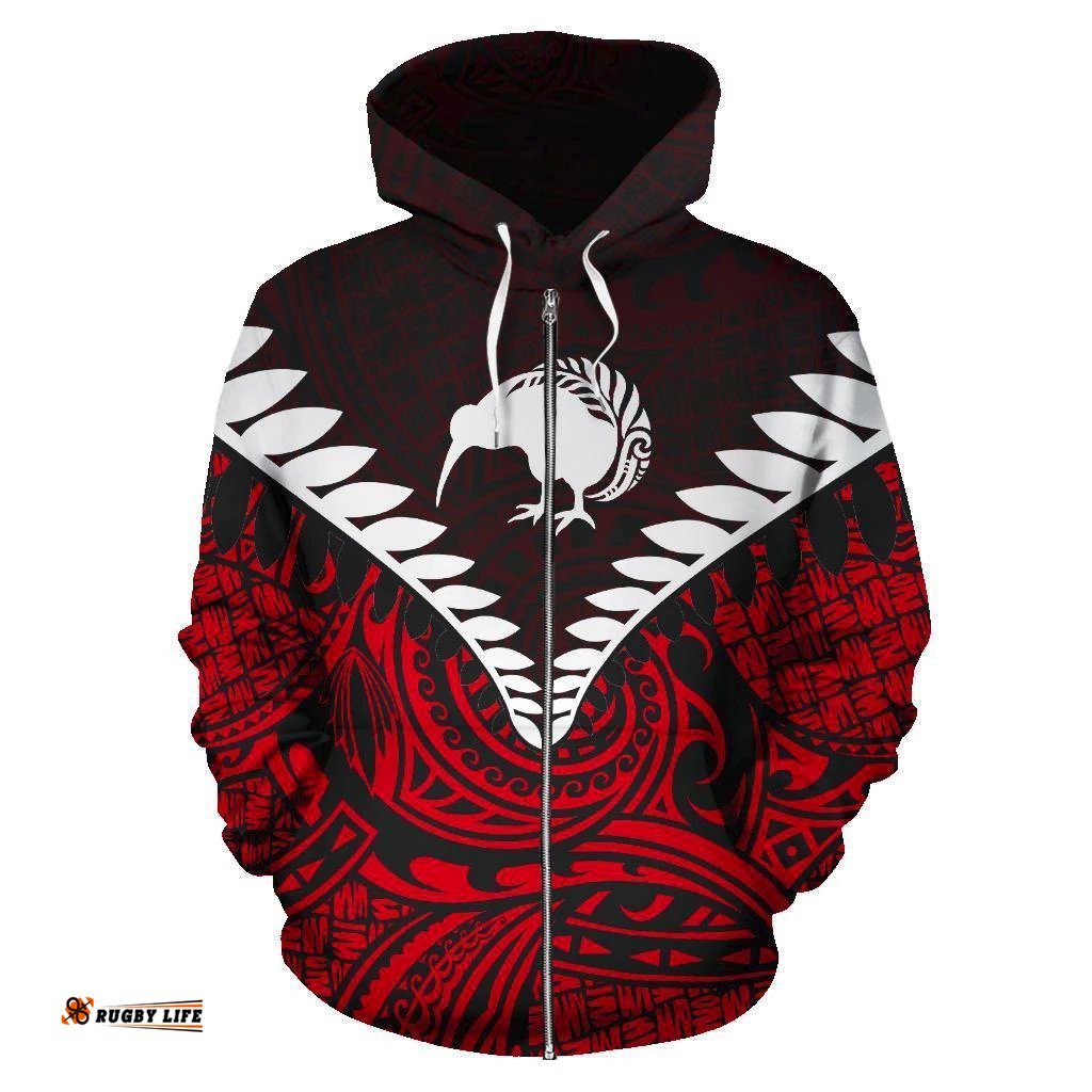 Kiwi Silver Fern Classic Zip Up Hoodie Red