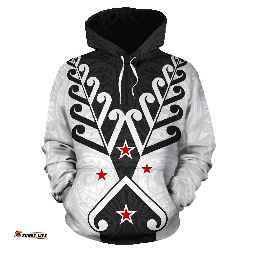 Aotearoa Koru Design Hoodie Black White