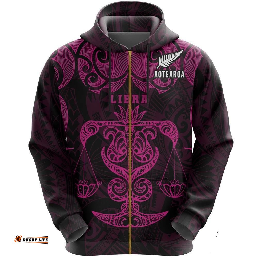 Libra Zodiac Hoodie Maori Tattoo Zip