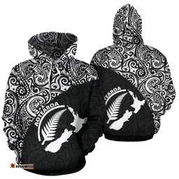 Aotearoa Maori With Map And Silver Fern Hoodie
