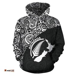 Aotearoa Maori With Map And Silver Fern Hoodie
