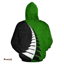 New Zealand Hoodie Silver Fern Black Green