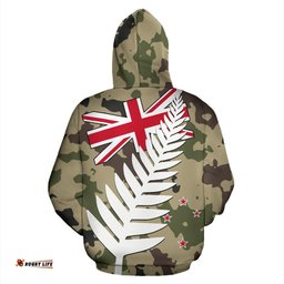 New Zealand Zip Up Hoodie Silver Fern Army Style