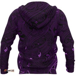 New Zealand Zip Up Hoodie, Maori Gods Zipper Hoodie, Tumatauenga God Of War Purple