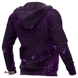 New Zealand Zip Up Hoodie, Maori Gods Zipper Hoodie, Tumatauenga God Of War Purple
