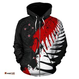 New Zealand Maori Zip Hoodie, Silver Fern Flag Full Zip Hoodie 05