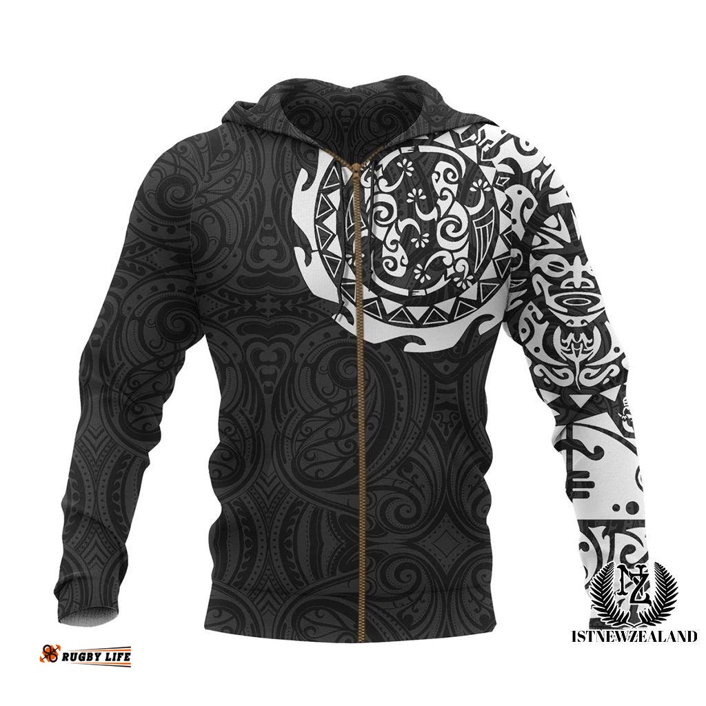 Maori Tattoo Zip Hoodie, New Zealand Lizard Full Zip Hoodie