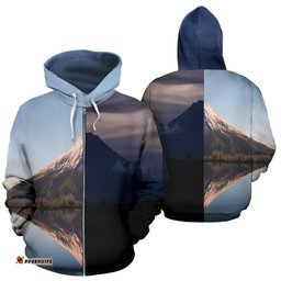 Mount Taranaki Day And Night New Zealand Zip Hoodie
