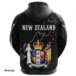 New Zealand Zip Hoodie, Coat Of Arms Nz Map Full Zip Hoodie
