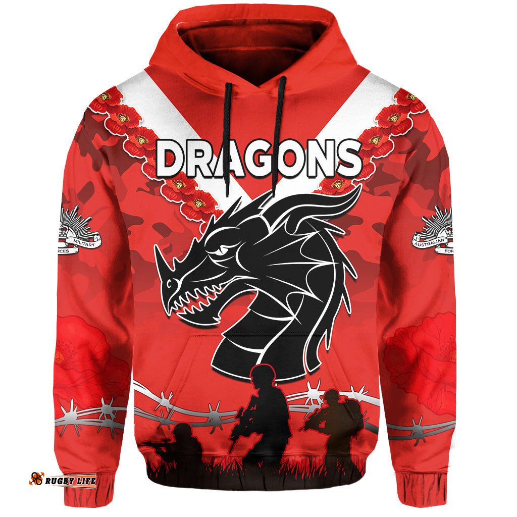 dragons anzac hoodie lest we forget