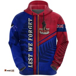 ANZAC New Zealand Zip Hoodie Lest We Forget Blue Road To Peace