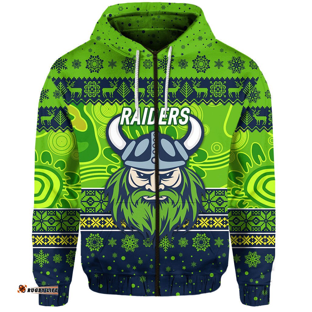 custom personalised canberra raiders zip hoodie christmas simple style navy green