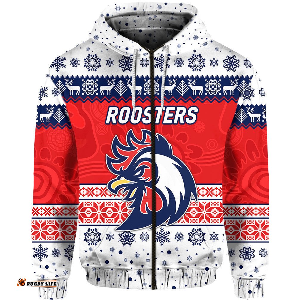 custom personalised sydney roosters zip hoodie christmas simple style white