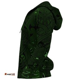 New Zealand Hoodie, Maori Gods Pullover Hoodie, Tumatauenga God Of War Green