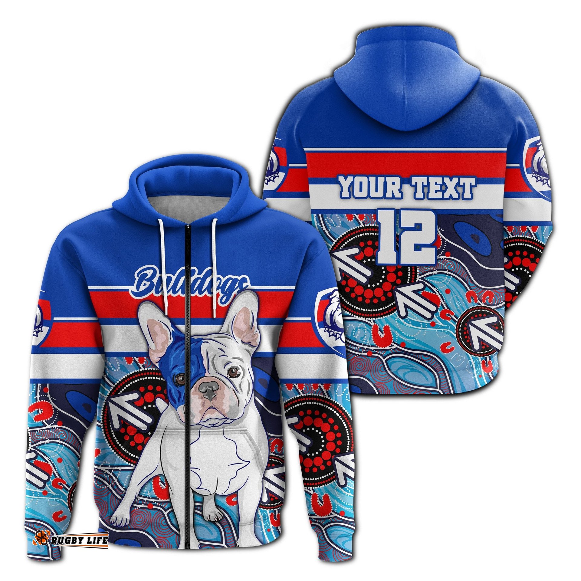 Custom Personalised Western Football Bulldogs Zip Hoodie Aboriginal Sport Style