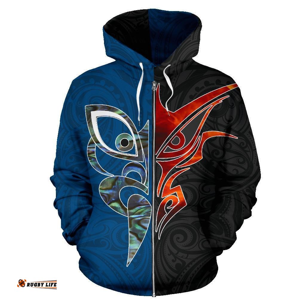 New Zealand Tumatauenga And Tangaroa Maori Zip Hoodie 07