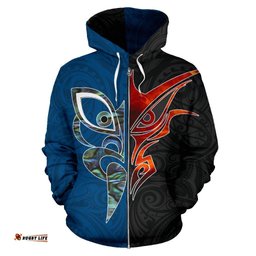 New Zealand Tumatauenga And Tangaroa Maori Zip Hoodie 07