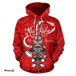 Rugby Kia Kaha Be Strong Zip Up Hoodie Red