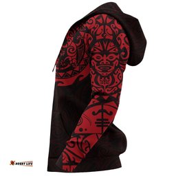 Maori Tattoo Hoodie, New Zealand Lizard Pullover Red Hoodie