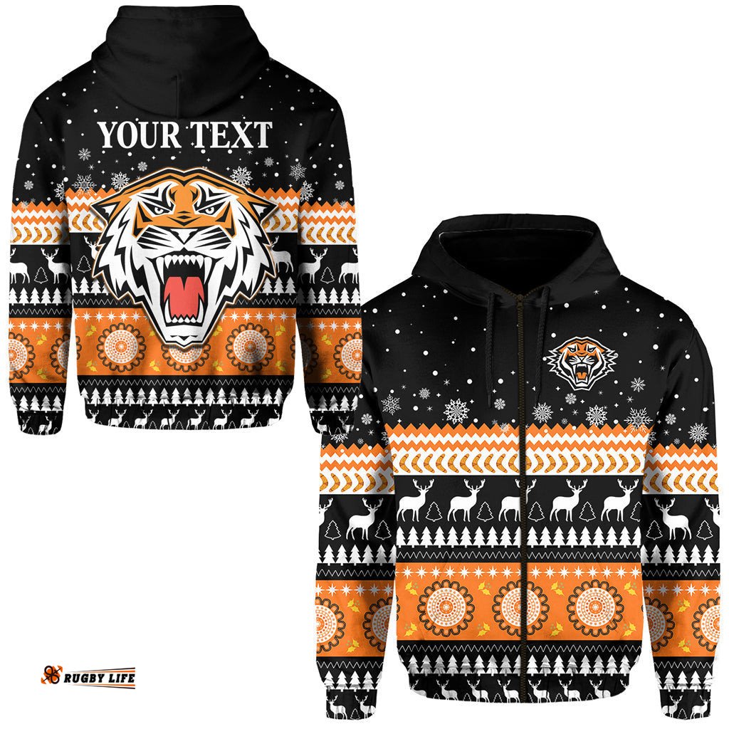 custom personalised wests tigers zip hoodie merry christmas energy