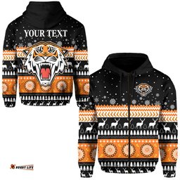 custom personalised wests tigers zip hoodie merry christmas energy