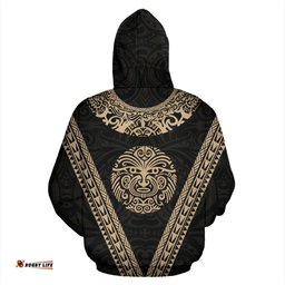 Maori Moko Tattoo Zip Up Hoodie Golden