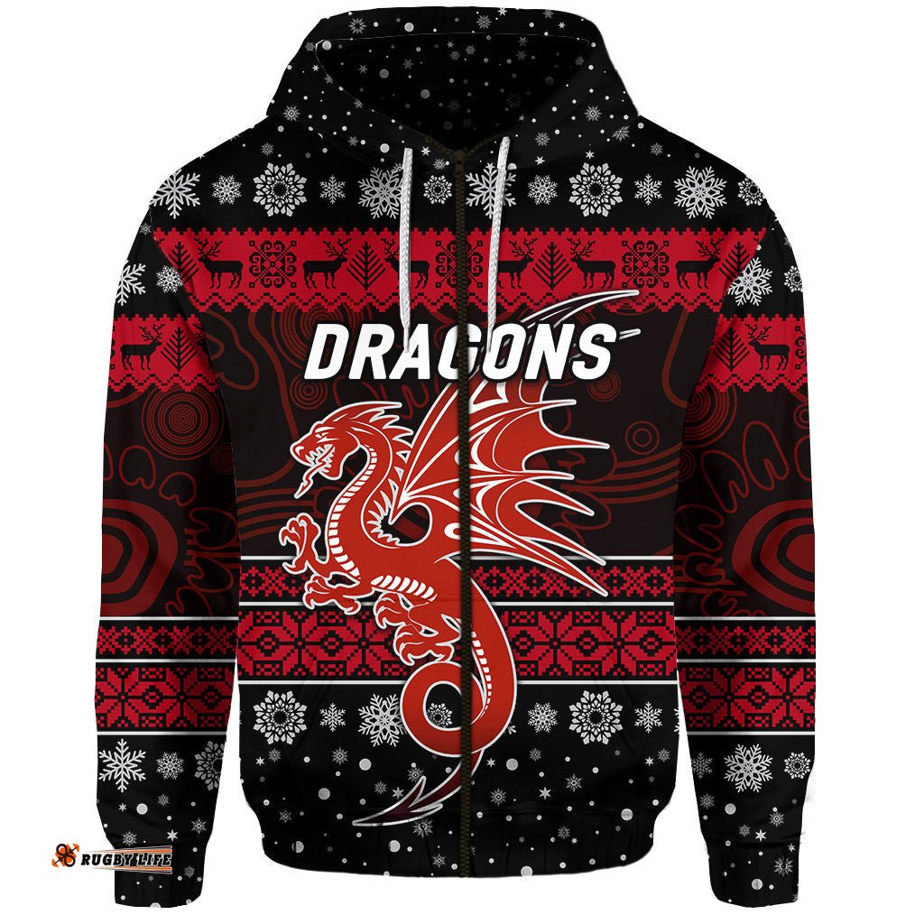 custom personalised st george illawarra dragons zip hoodie christmas simple style black
