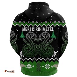 New Zealand Christmas Hoodie Manaia Meri Kirihimete