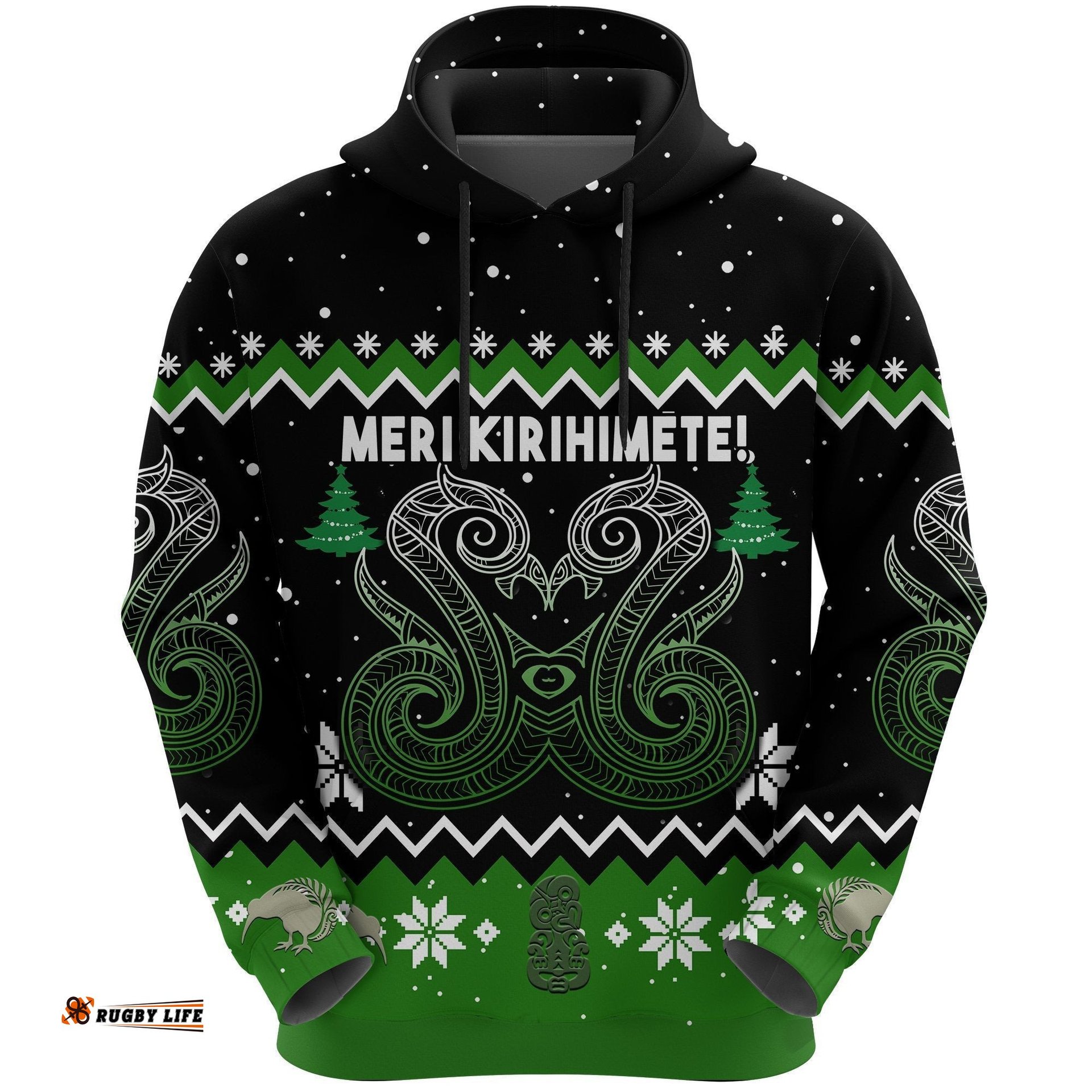 New Zealand Christmas Hoodie Manaia Meri Kirihimete