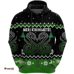 New Zealand Christmas Hoodie Manaia Meri Kirihimete