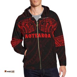 Aotearoa Maori Tattoo All Over Zip Hoodie Red