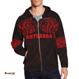 Aotearoa Maori Tattoo All Over Zip Hoodie Red