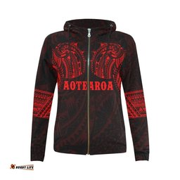 Aotearoa Maori Tattoo All Over Zip Hoodie Red