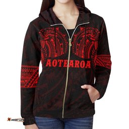 Aotearoa Maori Tattoo All Over Zip Hoodie Red
