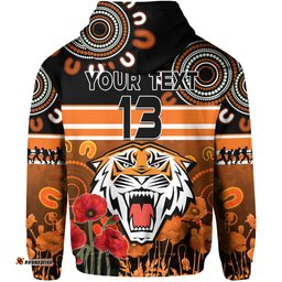 custom text and number wests tigers anzac hoodie aboriginal lest we forget