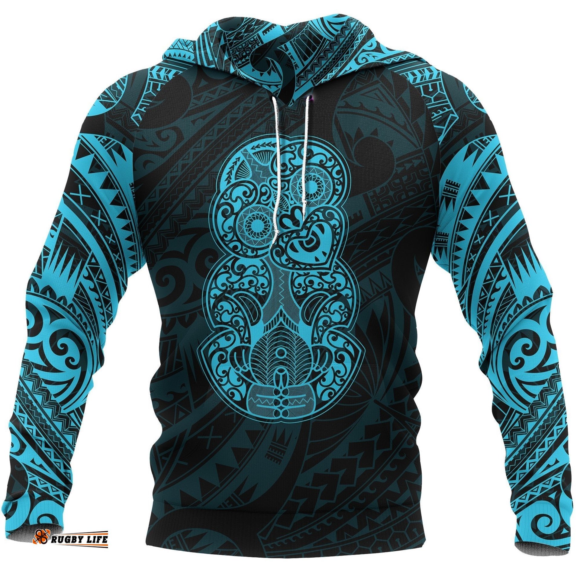 Hei Tiki Maori Tattoo All Over Hoodie Blue