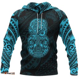 Hei Tiki Maori Tattoo All Over Hoodie Blue