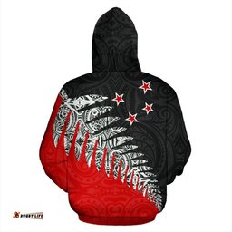 New Zealand Silver Fern Hoodie Black Red