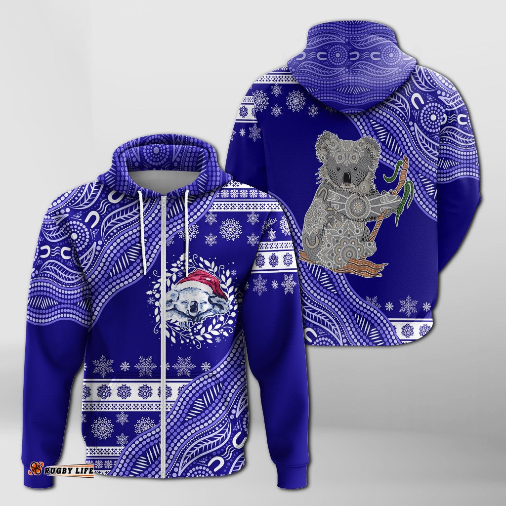 australian koala aboriginal art mix snow pattern christmas zip hoodie