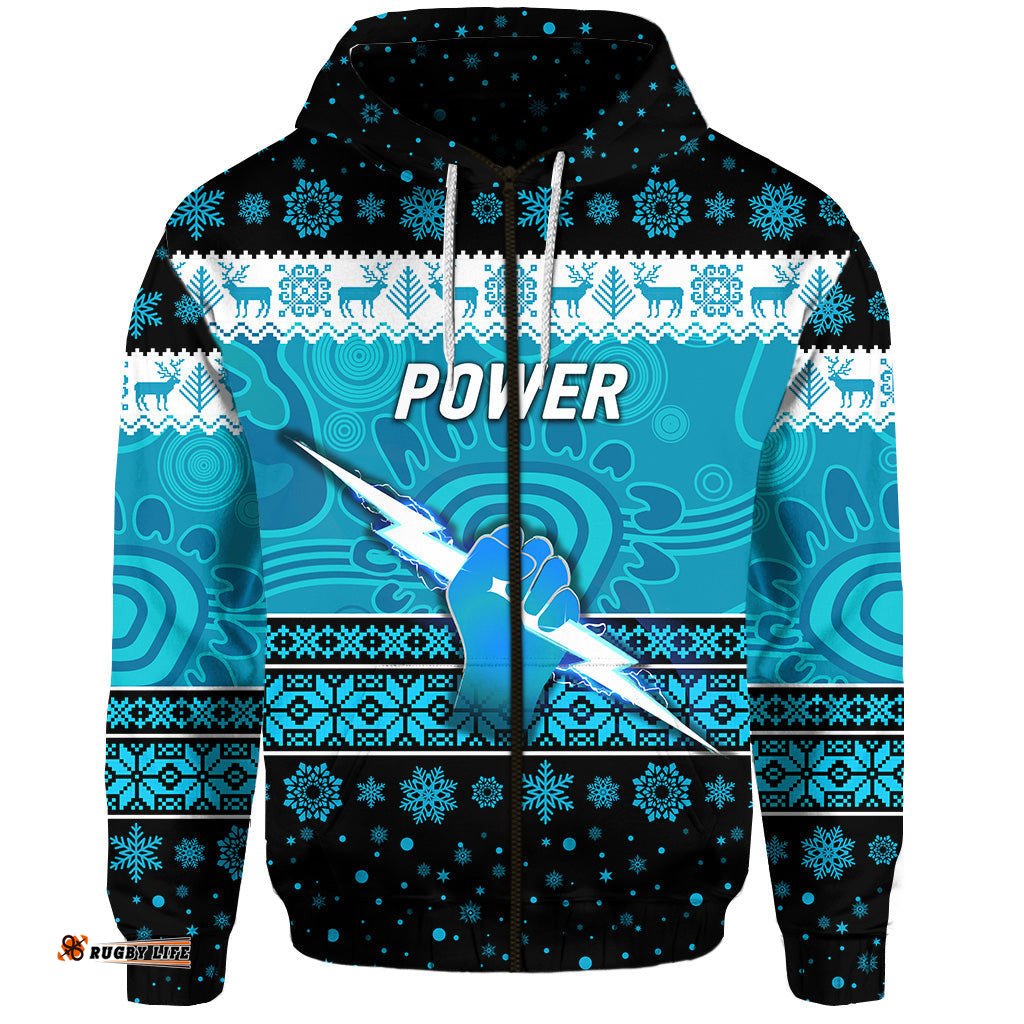 custom personalised port adelaide power zip hoodie christmas simple style