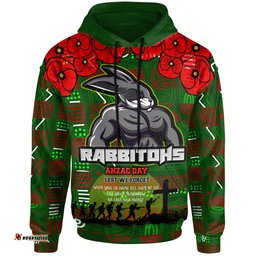 rabbitohs rugby hoodie aboriginal rabbitohs anzac  lest we forget  with poppy flower hoodie 01