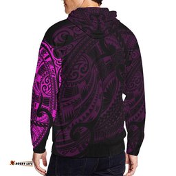New Zealand Maori Tattoo All Over Print Zip Up Pink Hoodie