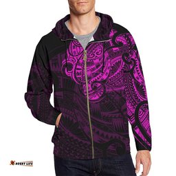 New Zealand Maori Tattoo All Over Print Zip Up Pink Hoodie