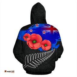 New Zealand ANZAC Poppy Hoodie, Silver Fern Let We Forget Hoodie