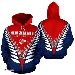 New Zealand Aotearoa Silver Fern Hoodie Red Blue Vline Version