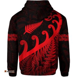 new zealand rugby maori hoodie silver fern koru vibes red